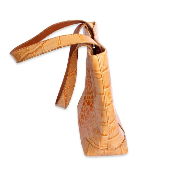 Barantani Orange Croc Embossed Leather Shoulder Bag Crocodile Made in Italy - Picture 5 of 10